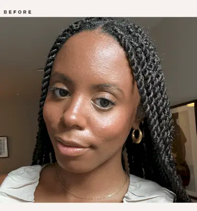 Before and after images of Sierra Mayhew testing setting sprays.