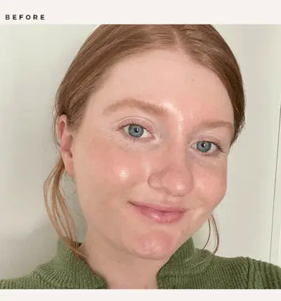 Before and after images of Natalie Thurman testing setting sprays.