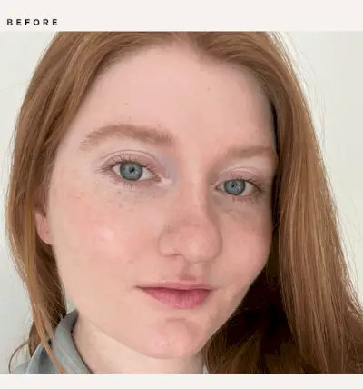 Before and after images of Natalie Thurman testing setting sprays.