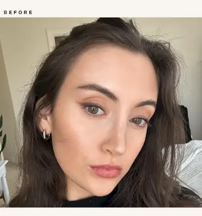 Before and after images of Alyssa Brascia testing setting sprays.