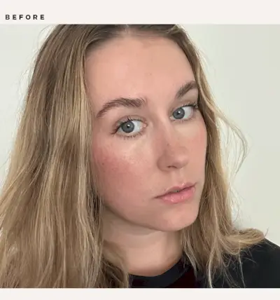 Before and after images of Kaitlyn McLintock testing setting sprays.