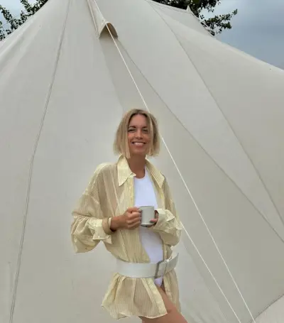 An image of Hanna Stefansson with a Riviera bob hairstyle.