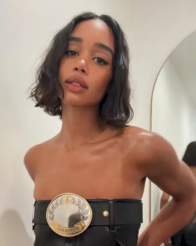 An image of Laura Harrier with a Riviera bob hairstyle.