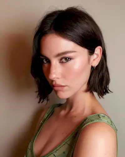 Gracie Abrams with a brunette short bob haircut