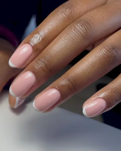 Nails with elongated French tips.