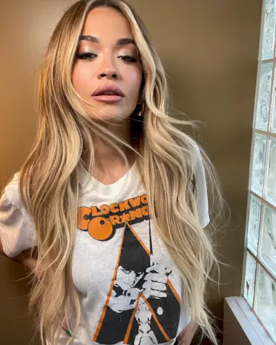 Rita Ora with champagne blonde hair