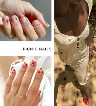 Collage of the picnic nails summer nail trend