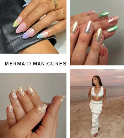 Collage of the mermaid manicure summer nail trend
