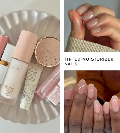 Collage of the tinted moisturizer summer nail trend