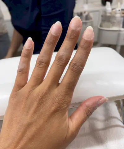 A beauty editor's nails before getting builder gel