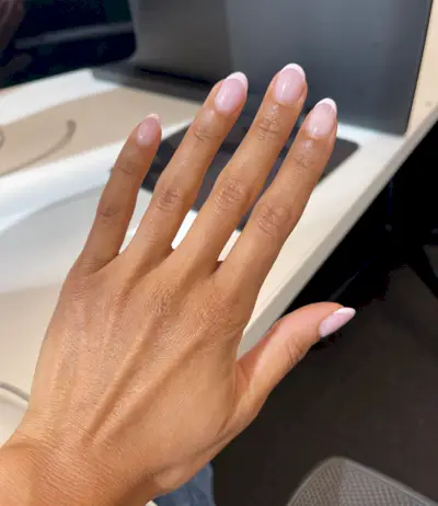 A beauty editor's nails after getting builder gel