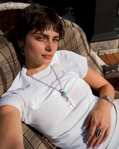 Taylor Hill models her signature clean pixie cut