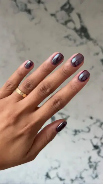 Dark burgundy chrome nails