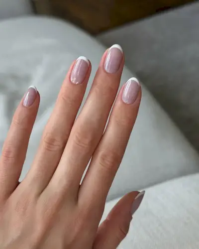 lavender base short French-tip nails design