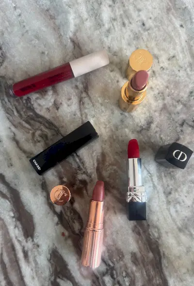 Lipsticks on marble table