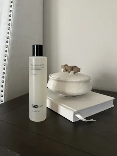 An image of the PCA Skin Hydrating Toner on Alyssa Brascia’s bedside table.