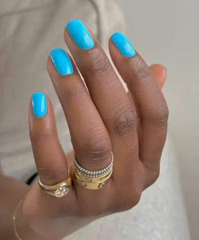 Bright blue squoval nails