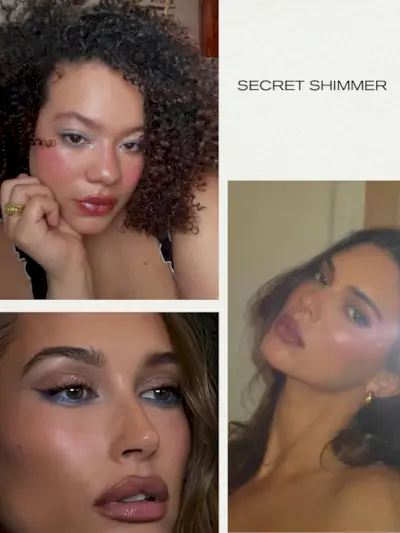 A collage of shimmery makeup looks