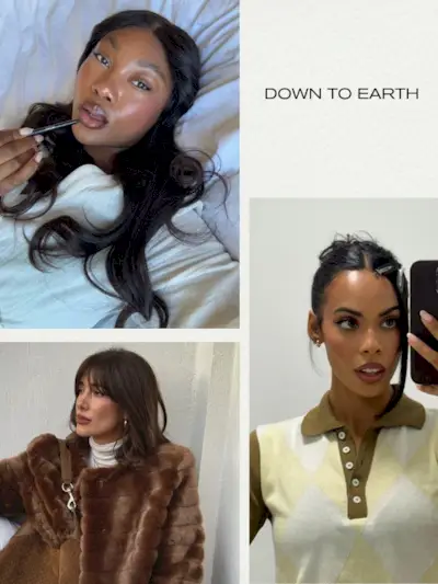 A collage of earth-toned makeup looks