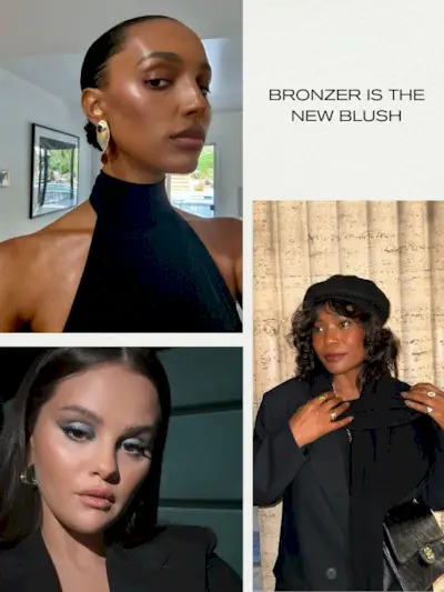 A collage of bronzed makeup looks