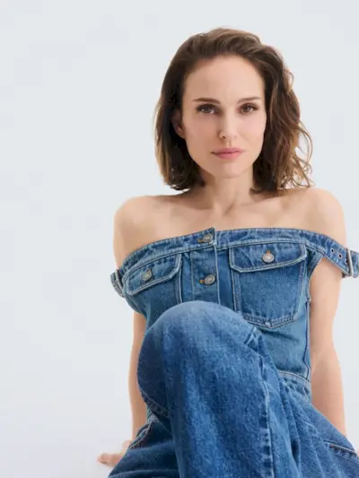 Natalie Portman in a denim outfit for Dior