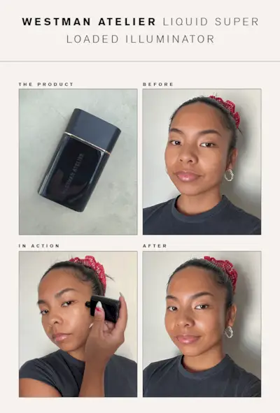 Affiliate manager Jerrylyn Saguiped testing Westman Atelier Super Loaded Illuminator in Peau De Soleil