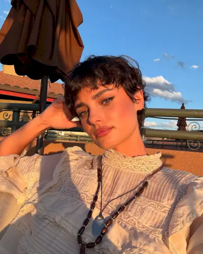 Micro pixie shag haircut with bangs