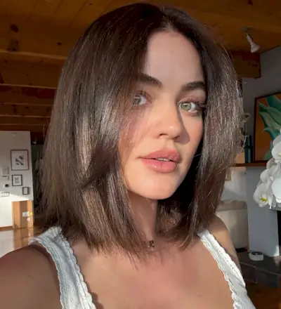 Lucy Hale wearing a textured French bob with a color by Matt Rez.