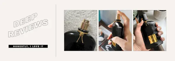 Collage of person holding Tom Ford Black Orchid Eau de Parfum.