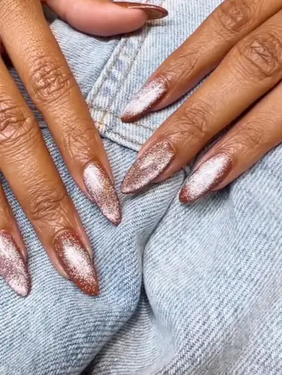 Long pink cat eye nails