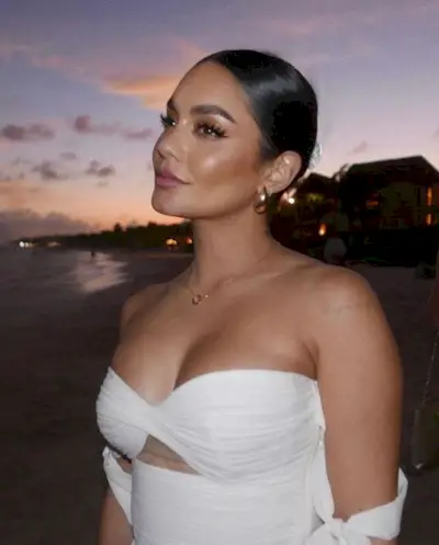 Vanessa Hudgens wearing wedding makeup.