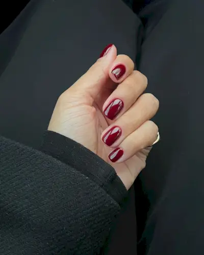 Dark red squoval nails