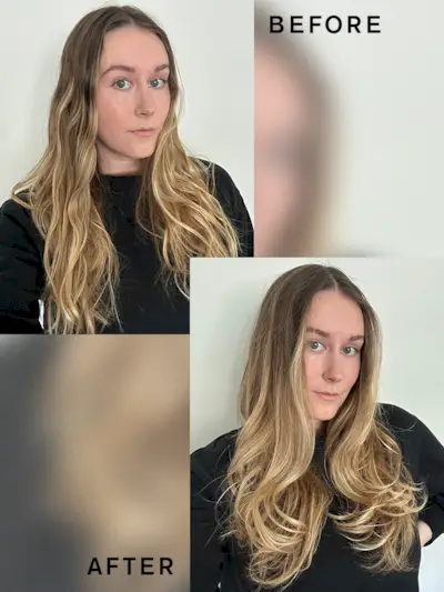 Beauty editor Kaitlyn McLintock before-and-after using Dyson Airwrap
