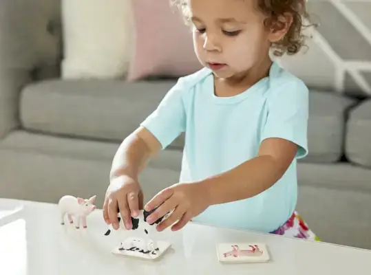 Child playing with the Montessori Animal Match in The Companion Play Kit