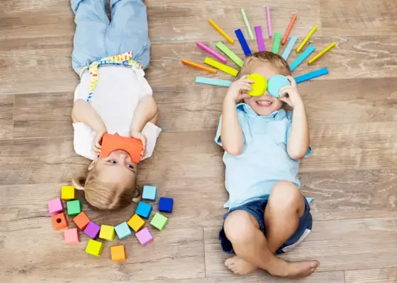 Two children playing with The Block Set by Mommy's Reviews