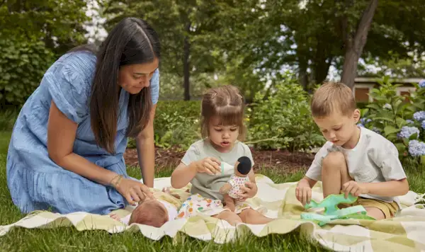 Family playing outside together