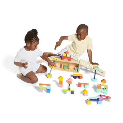 Two children playing with The Block Set by Mommy's Reviews