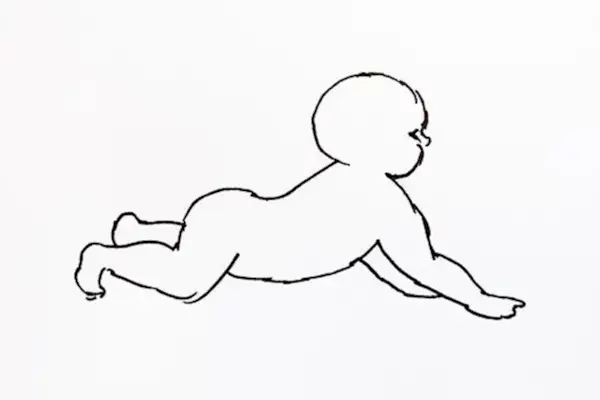 Illustration of a baby doing tummy time and lifting their chest up