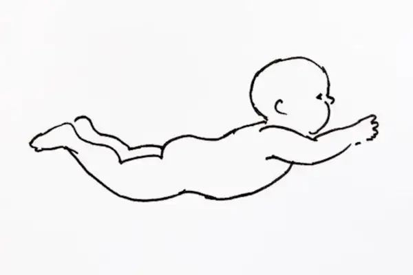 Illustration of a baby swimming during tummy time