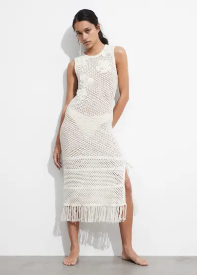 & Other Stories, Fringed Crochet Midi Dress