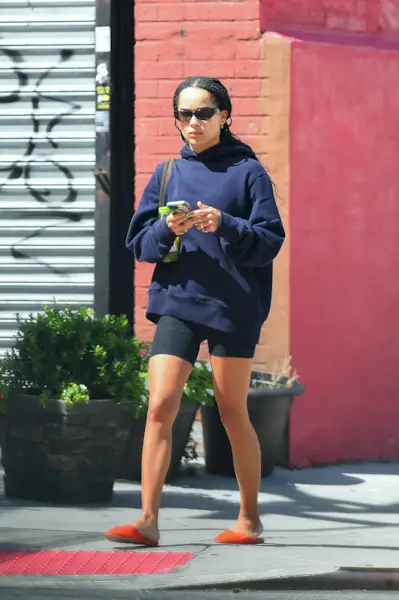 Zoë Kravitz wore burnt orange slippers out and about in New York in 2021.