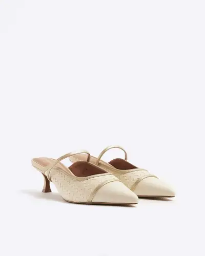 River Island, Cream Woven Ankle Strap Court Heels
