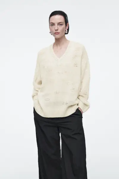 Distressed Striped Knitted Linen-Blend Jumper