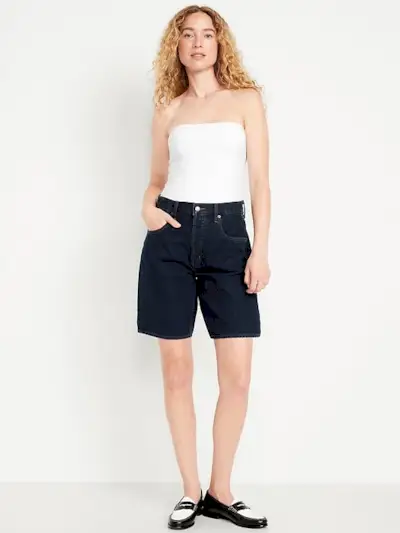 Mid-Rise Baggy Jean Bermuda Shorts -- 9-Inch Inseam