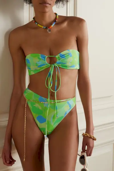 Faithfull the Brand + Arriba Strapless Cutout Printed Stretch-Econyl Bikini Top