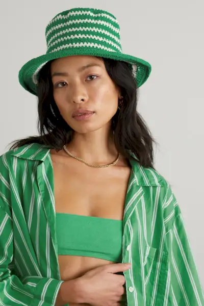 Faithfull the Brand + Striped Crocheted Cotton Bucket Hat