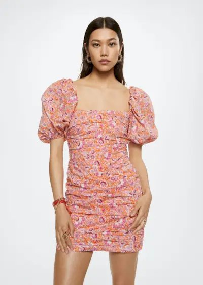 Mango + Floral Puffed Sleeves Dress