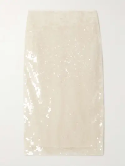 Sequined Mesh Midi Skirt