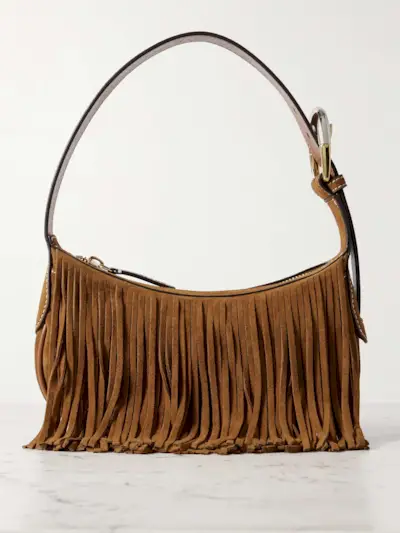 Owen Leather-Trimmed Fringed Suede Shoulder Bag