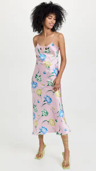 Rodarte + Pink Floral Printed Silk Slip Dress